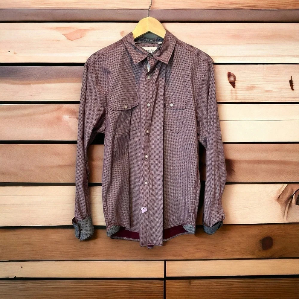 Mens paperdenim & cloth button down shirt xl slim maroon and navy blue